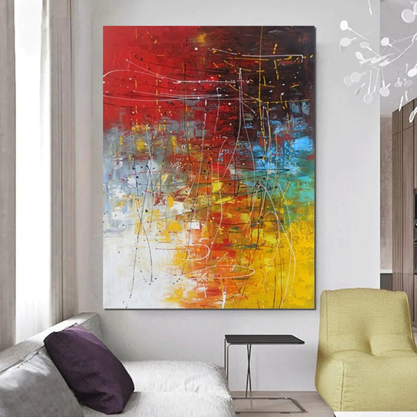 Contemporary Canvas Artwork, Large Modern Acrylic Painting, Red Abstract Wall Art Paintings, Modern Art for Dining Room, Hand Painted Wall Art Painting-ArtWorkCrafts.com