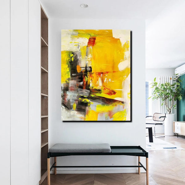 Large Canvas Paintings Behind Sofa, Acrylic Painting for Living Room, Yellow Contemporary Modern Art, Buy Large Paintings Online-ArtWorkCrafts.com