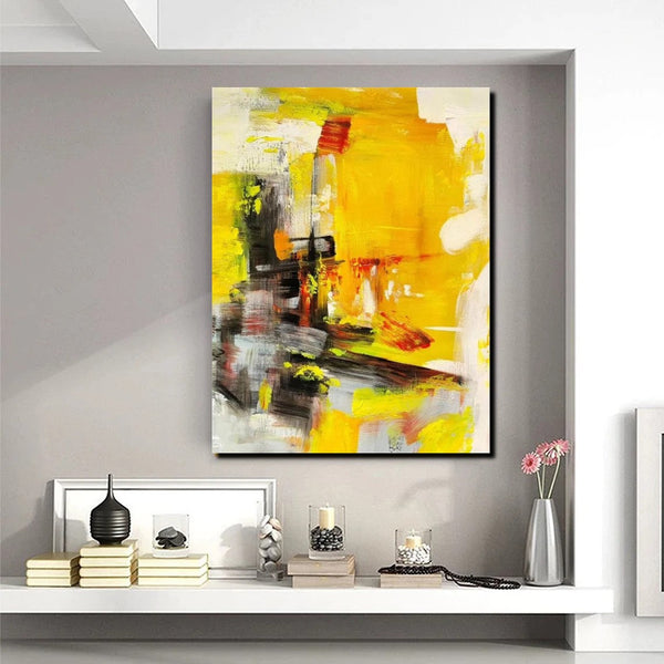 Large Canvas Paintings Behind Sofa, Acrylic Painting for Living Room, Yellow Contemporary Modern Art, Buy Large Paintings Online-ArtWorkCrafts.com