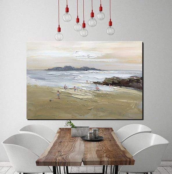 Acrylic Paintings on Canvas, Beach Seashore Paintings, Large Paintings for Bedroom, Landscape Painting for Living Room, Palette Knife Paintings-ArtWorkCrafts.com