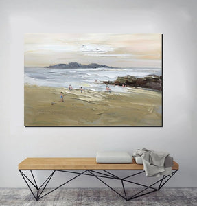 Acrylic Paintings on Canvas, Beach Seashore Paintings, Large Paintings for Bedroom, Landscape Painting for Living Room, Palette Knife Paintings-ArtWorkCrafts.com