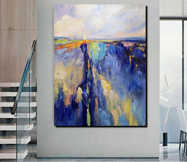 Acrylic Paintings on Canvas, Large Paintings Behind Sofa, Acrylic Painting for Bedroom, Blue Modern Paintings, Buy Paintings Online-ArtWorkCrafts.com