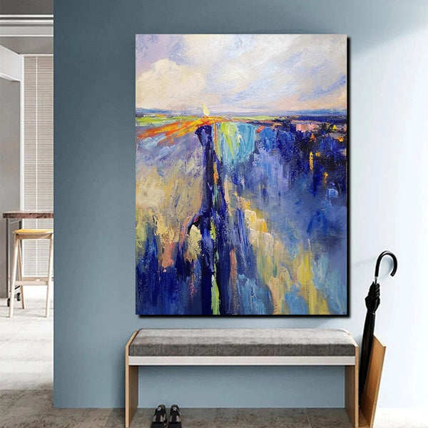 Acrylic Paintings on Canvas, Large Paintings Behind Sofa, Acrylic Painting for Bedroom, Blue Modern Paintings, Buy Paintings Online-ArtWorkCrafts.com