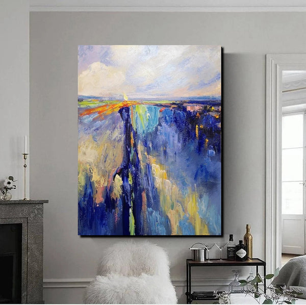 Acrylic Paintings on Canvas, Large Paintings Behind Sofa, Acrylic Painting for Bedroom, Blue Modern Paintings, Buy Paintings Online-ArtWorkCrafts.com