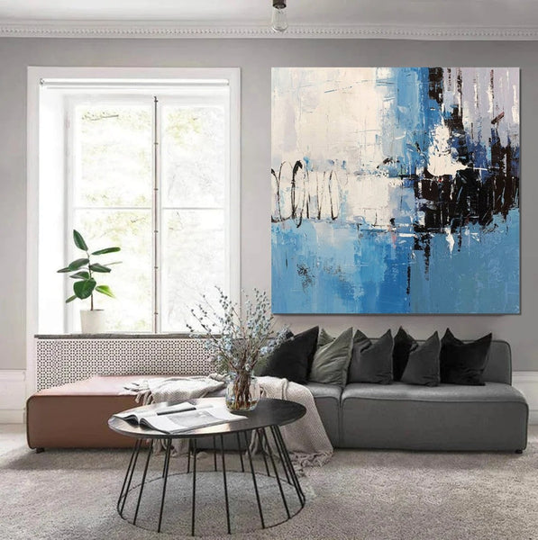 Simple Abstract Painting for Living Room, Modern Paintings for Dining Room, Blue Contemporary Modern Art Paintings, Hand Painted Art, Bedroom Wall Art Ideas-ArtWorkCrafts.com