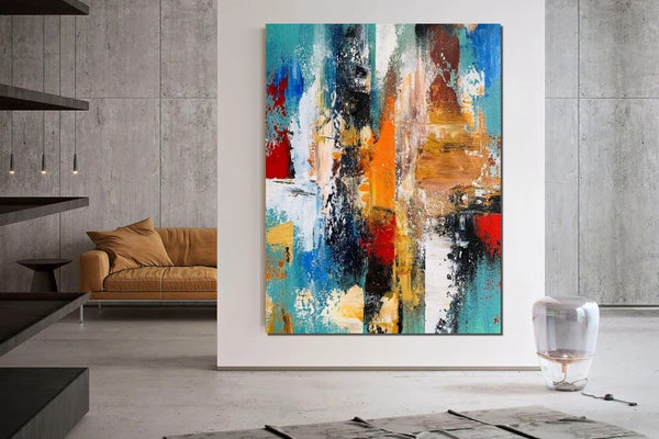 Colorful Abstract Acrylic Paintings for Living Room, Heavy Texture Canvas Art, Modern Contemporary Artwork, Buy Paintings Online-ArtWorkCrafts.com