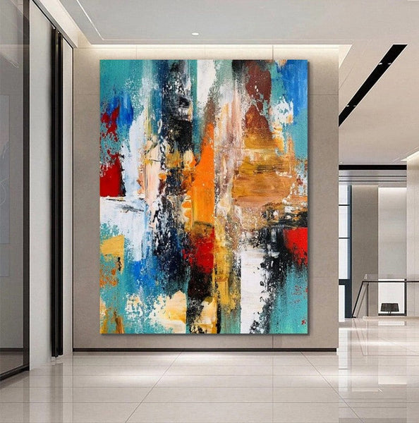 Colorful Abstract Acrylic Paintings for Living Room, Heavy Texture Canvas Art, Modern Contemporary Artwork, Buy Paintings Online-ArtWorkCrafts.com